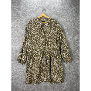 Banana Republic Shirt Dress Womens 2XL Green Floral Balloon Sleeve Pockets